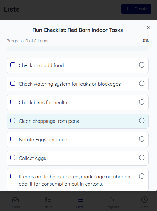 Checklists feature
